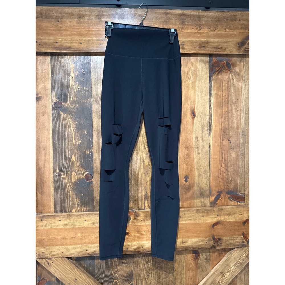 Alo Yoga Ripped Warrior Leggings Black High Waisted Distressed Size S